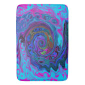 Groovy抽象芸術レトロブルーとパープルスワール バスマット (正面縦)