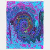 Groovy抽象芸術レトロブルーとパープルスワール フリースブランケット (正面)