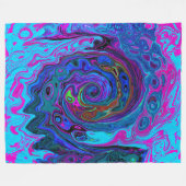 Groovy抽象芸術レトロブルーとパープルスワール フリースブランケット (正面(横))