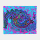 Groovy抽象芸術レトロブルーとパープルスワール フリースブランケット (正面(横))