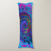 Groovy抽象芸術レトロブルーとパープルスワール ボディピロー (正面縦)