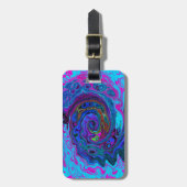 Groovy抽象芸術レトロブルーとパープルスワール ラゲッジタグ (正面縦)