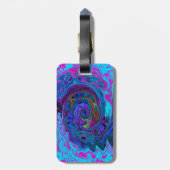 Groovy抽象芸術レトロブルーとパープルスワール ラゲッジタグ (裏面縦)