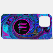 Groovy抽象芸術レトロブルーとパープルスワール Case-Mate iPhoneケース (裏面 (横))
