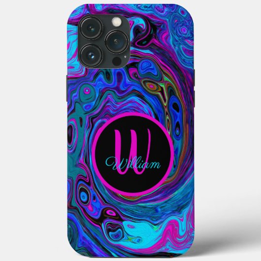 Groovy抽象芸術レトロブルーとパープルスワール Case-Mate iPhoneケース (裏面)
