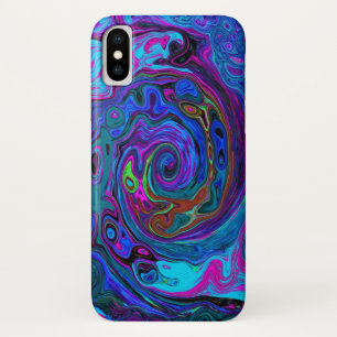 Groovy抽象芸術レトロブルーとパープルスワール iPhone X ケース