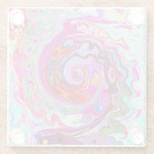 Groovy抽象芸術レトロホットピンクとブルースワール ガラスコースター (裏面)