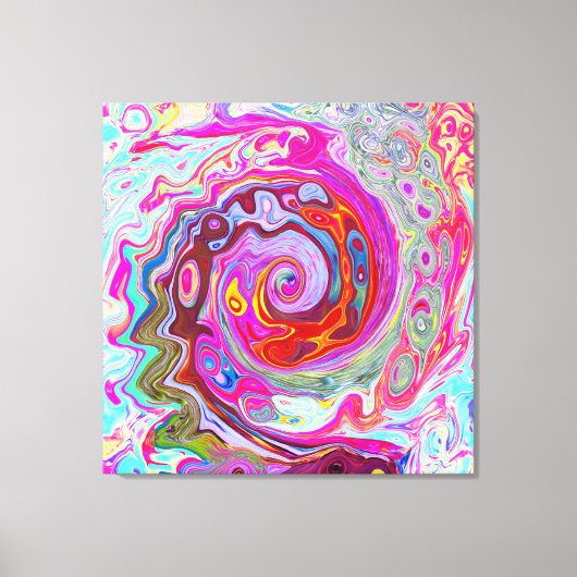 Groovy抽象芸術レトロホットピンクとブルースワール キャンバスプリント (正面)