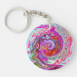 Groovy抽象芸術レトロホットピンクとブルースワール キーホルダー