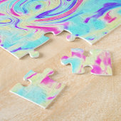 Groovy抽象芸術レトロホットピンクとブルースワール ジグソーパズル (側面)