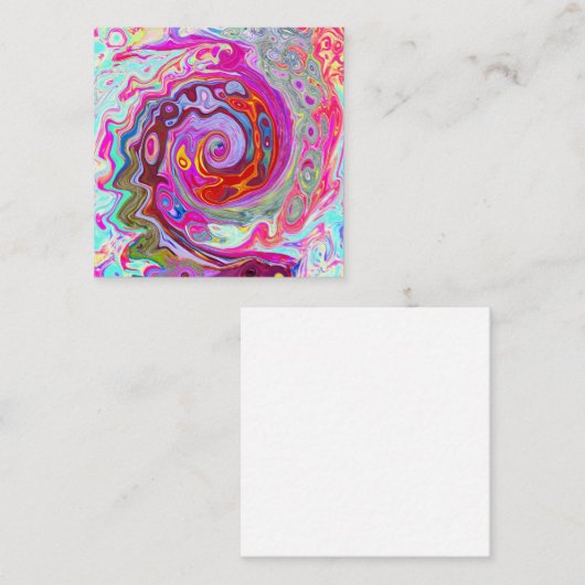 Groovy抽象芸術レトロホットピンクとブルースワール スクエア名刺 (正面/裏面)