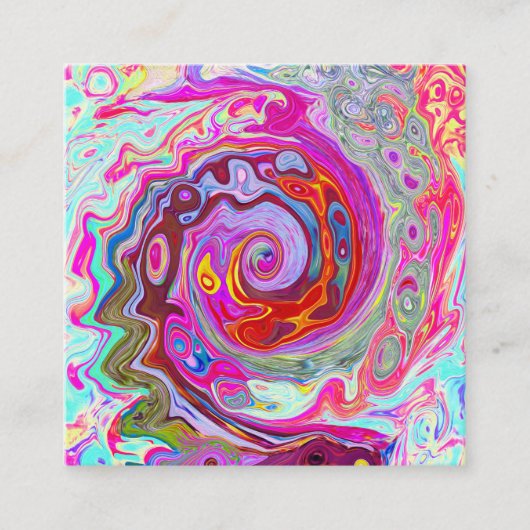 Groovy抽象芸術レトロホットピンクとブルースワール スクエア名刺 (正面)