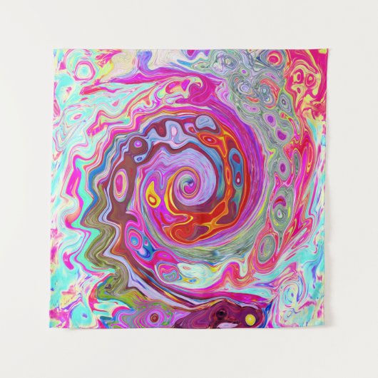 Groovy抽象芸術レトロホットピンクとブルースワール タペストリー (正面)