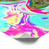 Groovy抽象芸術レトロホットピンクとブルースワール ポスター (角)