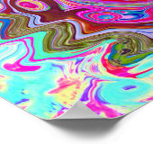 Groovy抽象芸術レトロホットピンクとブルースワール ポスター (角)