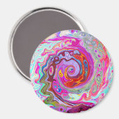 Groovy抽象芸術レトロホットピンクとブルースワール マグネット (正面/裏面)