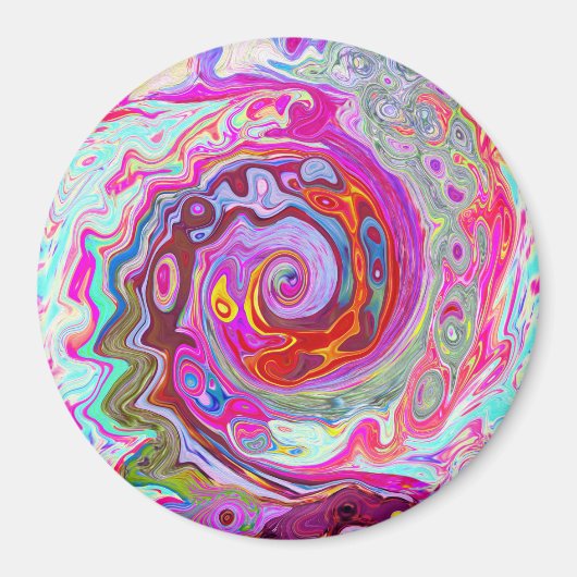 Groovy抽象芸術レトロホットピンクとブルースワール マグネット (正面)