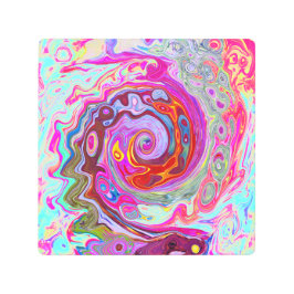 Groovy抽象芸術レトロホットピンクとブルースワール メタルプリント