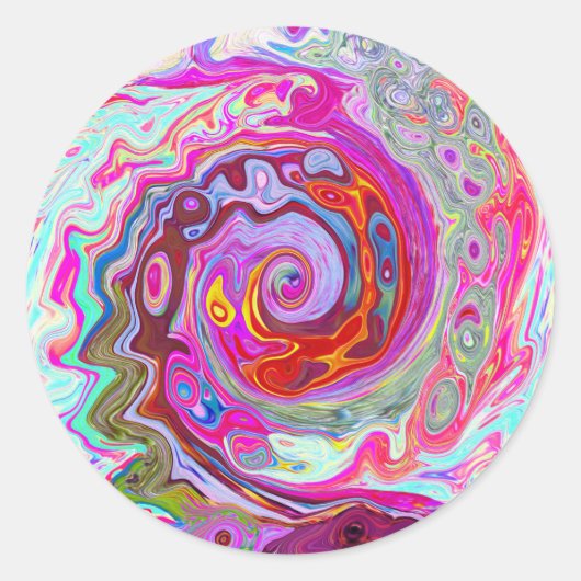 Groovy抽象芸術レトロホットピンクとブルースワール ラウンドシール (正面)