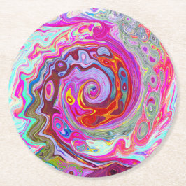 Groovy抽象芸術レトロホットピンクとブルースワール ラウンドペーパーコースター