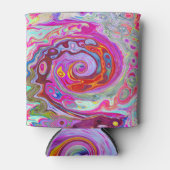 Groovy抽象芸術レトロホットピンクとブルースワール 缶クーラー (正面)