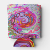 Groovy抽象芸術レトロホットピンクとブルースワール 缶クーラー (裏面)