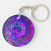 Groovy抽象芸術レトロマゼンタと紫スワール キーホルダー (裏面)