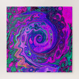 Groovy抽象芸術レトロマゼンタと紫スワール ジグソーパズル