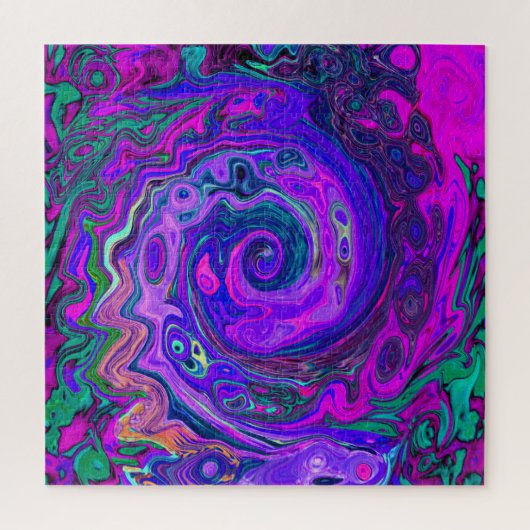 Groovy抽象芸術レトロマゼンタと紫スワール ジグソーパズル (縦)