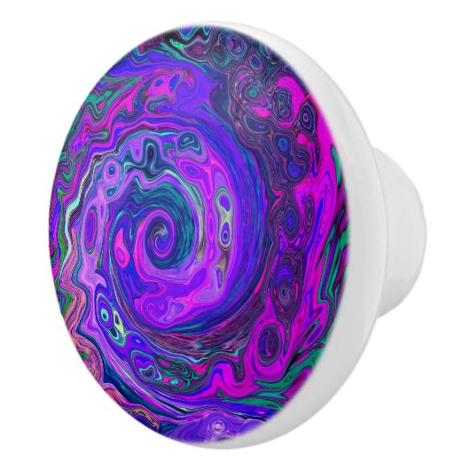 Groovy抽象芸術レトロマゼンタと紫スワール セラミックノブ (右)