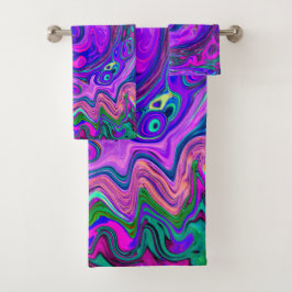 Groovy抽象芸術レトロマゼンタと紫スワール バスタオルセット
