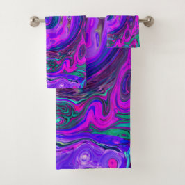 Groovy抽象芸術レトロマゼンタと紫スワール バスタオルセット