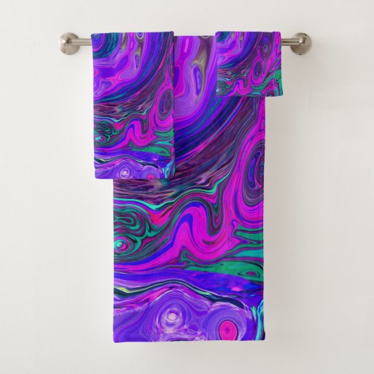 Groovy抽象芸術レトロマゼンタと紫スワール バスタオルセット (インサイチュ)