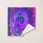 Groovy抽象芸術レトロマゼンタと紫スワール バスタオルセット (ウォッシュタオル)