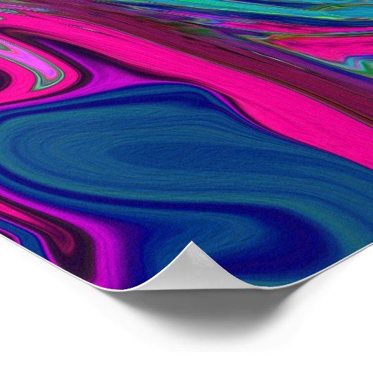 Groovy抽象芸術レトロマゼンタダークレインボースワール ポスター (角)