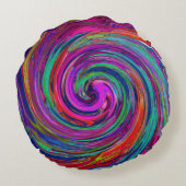 Groovy抽象芸術レトロマゼンタダークレインボースワール ラウンドクッション (裏面)