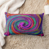 Groovy抽象芸術レトロマゼンタダークレインボースワール ランバークッション (ブランケット)