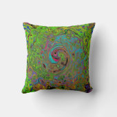 Groovy抽象芸術レトロライムグリーンとブルースワール クッション (裏面)