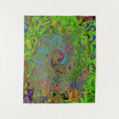 Groovy抽象芸術レトロライムグリーンとブルースワール タペストリー (正面)