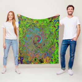Groovy抽象芸術レトロライムグリーンとブルースワール フリースブランケット