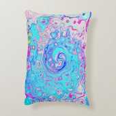 Groovy抽象芸術レトロロビンズエッグブルースワール アクセントクッション (裏面(縦))