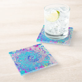 Groovy抽象芸術レトロロビンズエッグブルースワール ガラスコースター