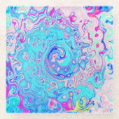 Groovy抽象芸術レトロロビンズエッグブルースワール ガラスコースター (正面)