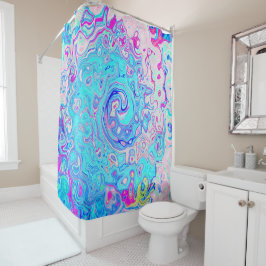 Groovy抽象芸術レトロロビンズエッグブルースワール シャワーカーテン