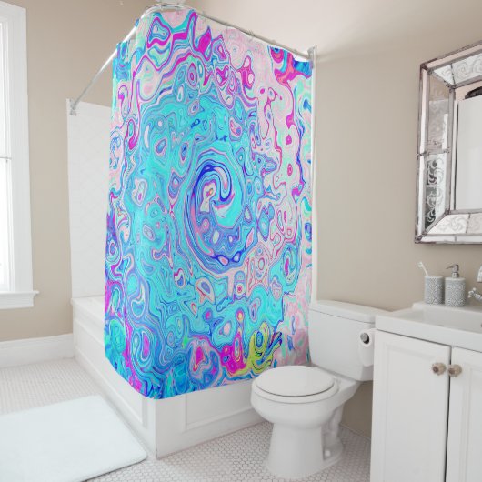 Groovy抽象芸術レトロロビンズエッグブルースワール シャワーカーテン (インサイチュ)