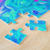 Groovy抽象芸術レトロロビンズエッグブルースワール ジグソーパズル (側面)