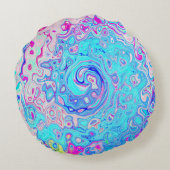 Groovy抽象芸術レトロロビンズエッグブルースワール ラウンドクッション (裏面)