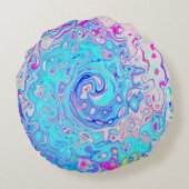 Groovy抽象芸術レトロロビンズエッグブルースワール ラウンドクッション (裏面)