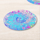 Groovy抽象芸術レトロロビンズエッグブルースワール ラウンドペーパーコースター (アングル)