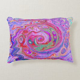 Groovy抽象芸術レトロ赤、紫、ピンクの渦巻き アクセントクッション